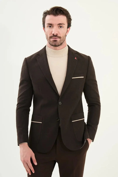 Wool Blazer Men Brown