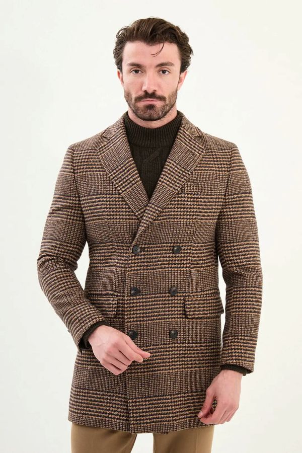 Marina Plaid Wool Coat Brown