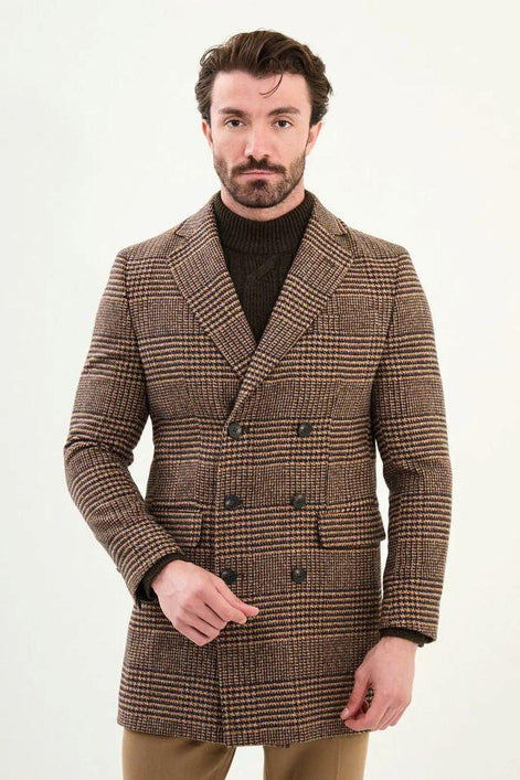 Marina Plaid Wool Coat Brown