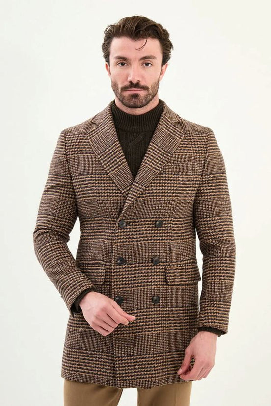Marina Plaid Wool Coat Brown
