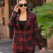 Burgundy Plaid Suit Women