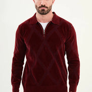 Burgundy Red Cross Pattern Men's Quarter Zip Sweater