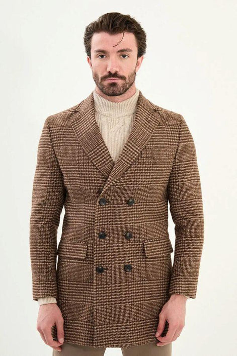 Marina Plaid Wool Coat Camel
