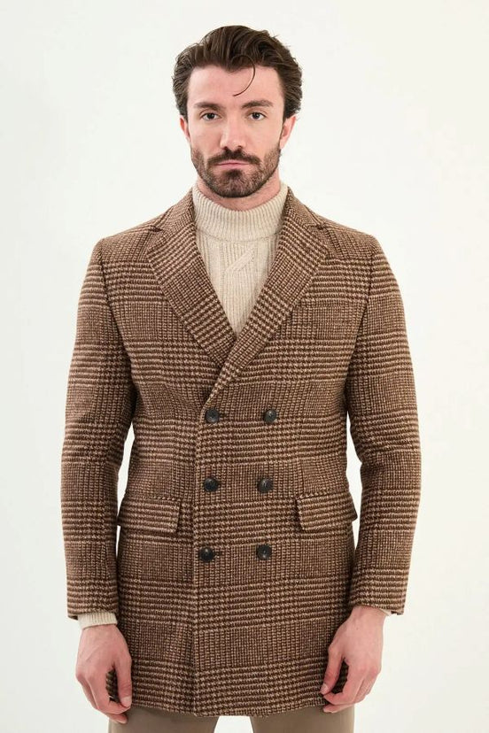 Marina Plaid Wool Coat Camel