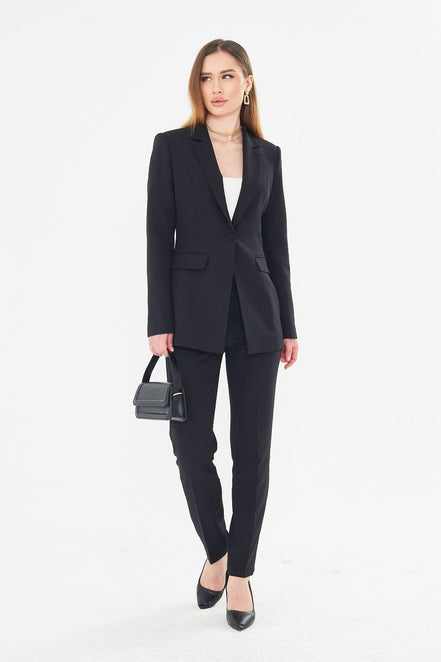 Woman wearing a black suit