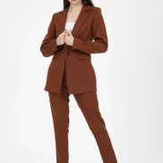 Woman wearing a brown suit