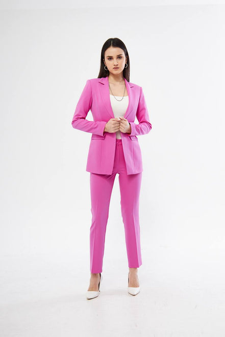 Woman wearing a pink suit