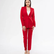 Woman wearing a red suit