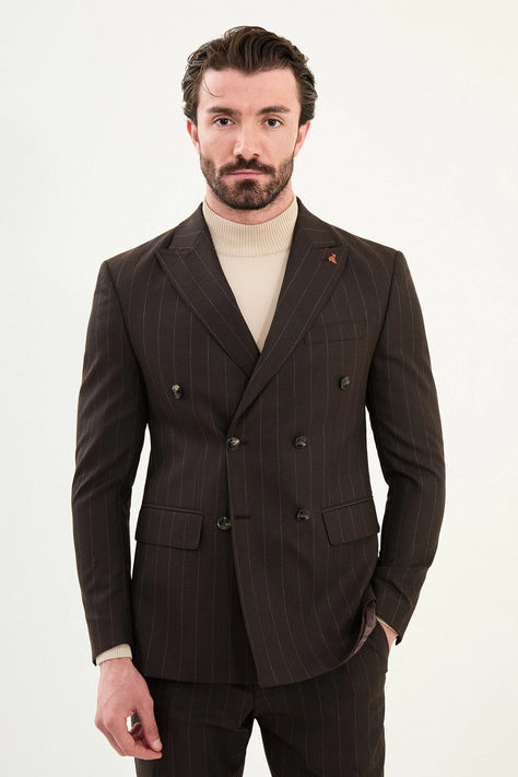 Dark Brown Pinstripe Double Breasted Suit