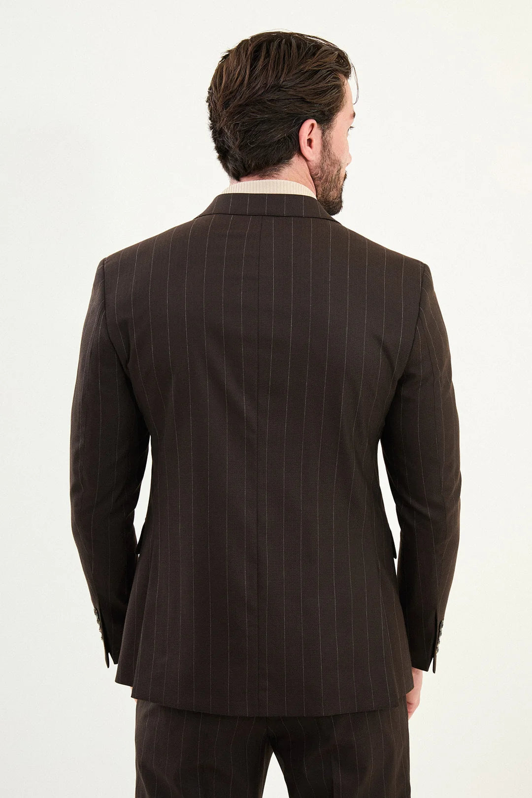 Dark Brown Pinstripe Double Breasted Suit