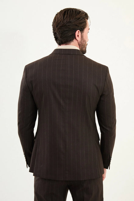 Dark Brown Pinstripe Double Breasted Suit