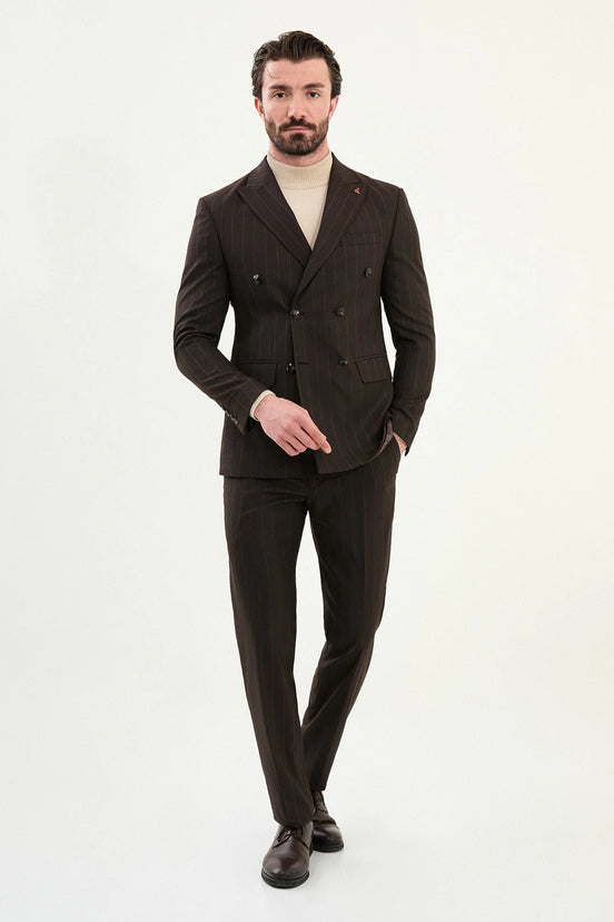 Dark Brown Pinstripe Double Breasted Suit