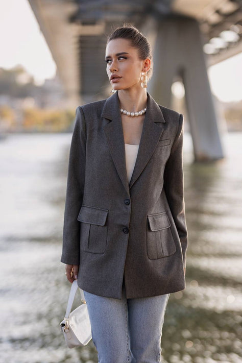 Dark Gray Blazer for Women Wool