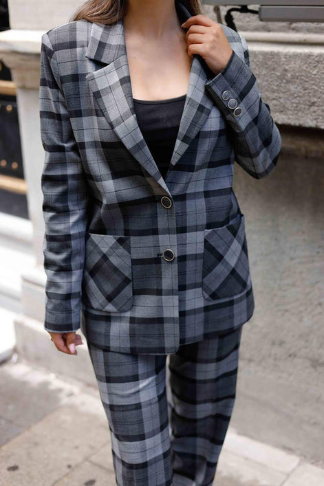 Dark Gray Plaid Suit Women
