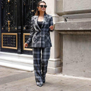 Dark Gray Plaid Suit Women