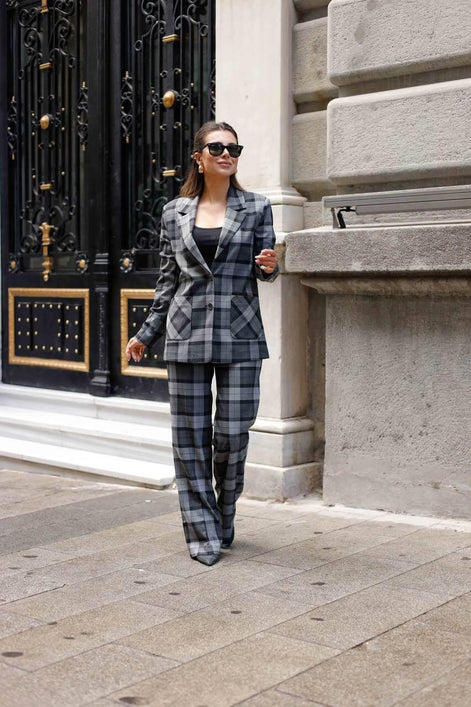 Dark Gray Plaid Suit Women