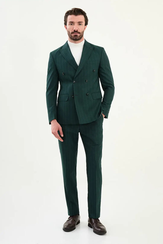 Emerald Green Pinstripe Double Breasted Suit