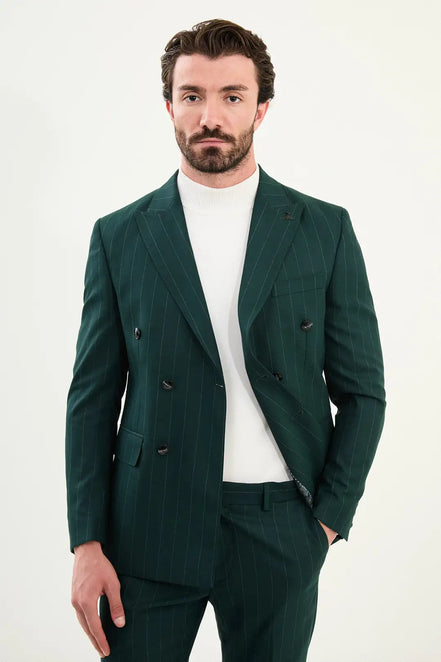 Emerald Green Pinstripe Double Breasted Suit