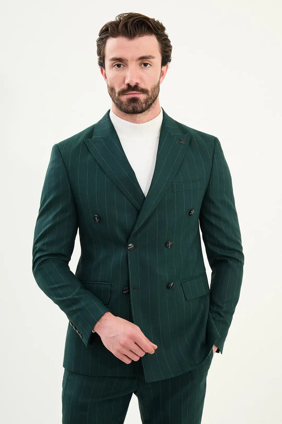 Emerald Green Pinstripe Double Breasted Suit