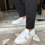 Empire Crocodile Pattern White Double Monk Strap Shoes