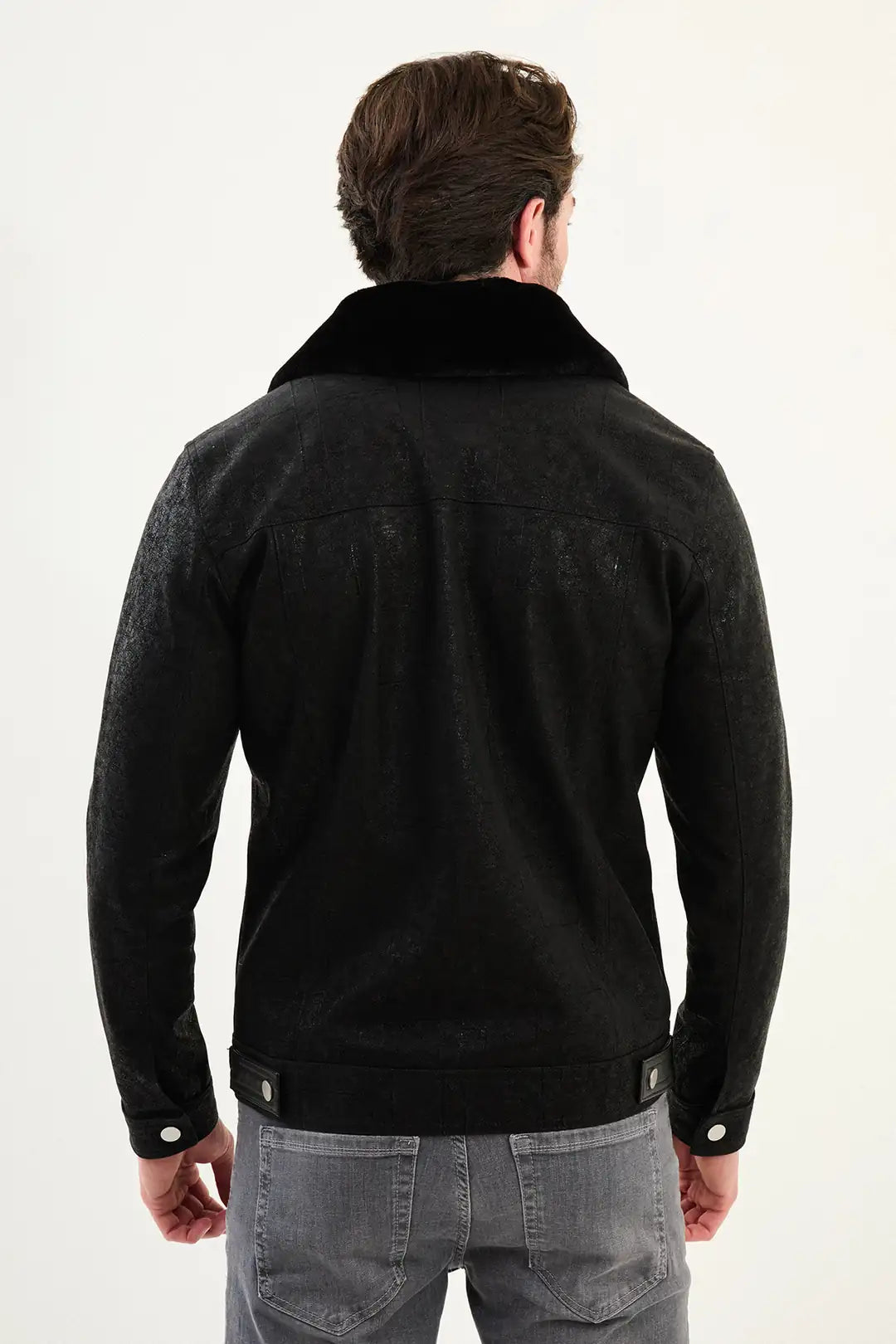 Fur Collar Black Leather Jacket
