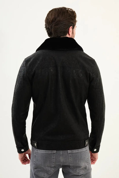 Fur Collar Black Leather Jacket