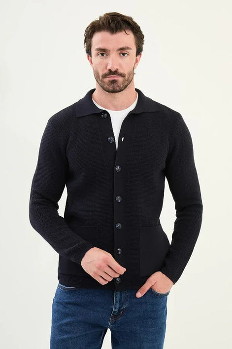 Ames Mens Cardigan Navy Blue