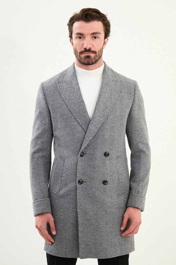 Marina Herringbone Wool Coat Gray