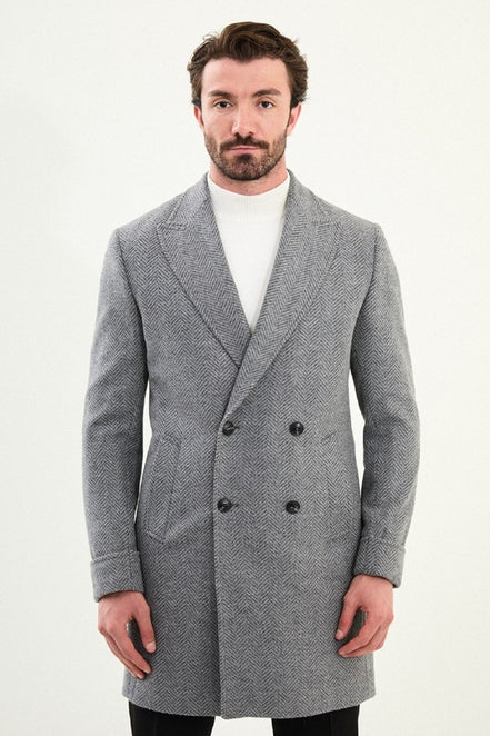 Marina Herringbone Wool Coat Gray