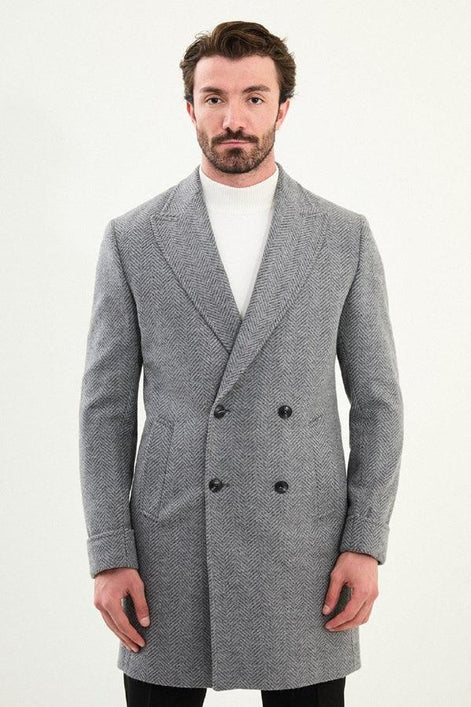 Marina Herringbone Wool Coat Gray