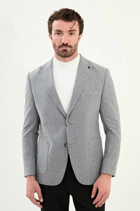 Mens Pinstripe Blazer Gray