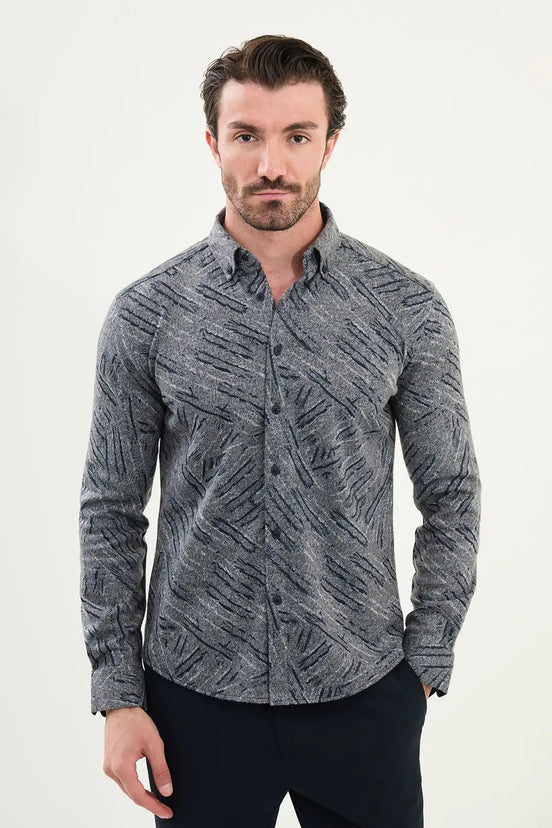 Navy Blue Slim Fit Lumberjack Wool Shirt