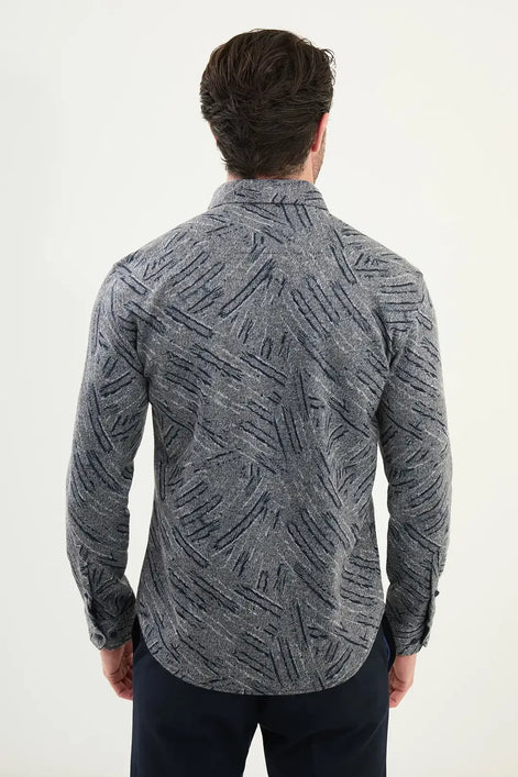 Navy Blue Slim Fit Lumberjack Wool Shirt