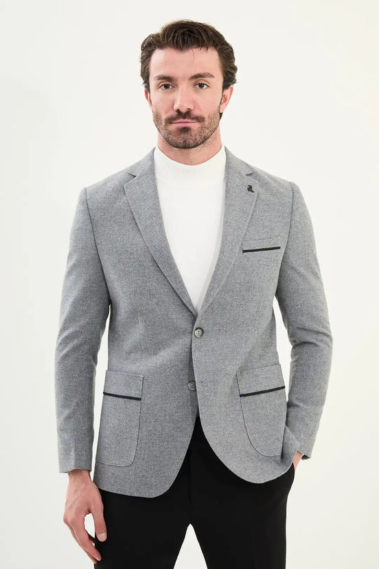 Wool Blazer Men Gray