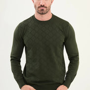 Khaki Green Crewneck Sweater Men
