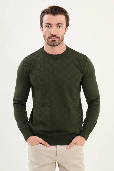 Khaki Green Crewneck Sweater Men