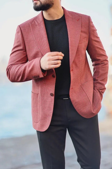 Checkered Red Blazer Men