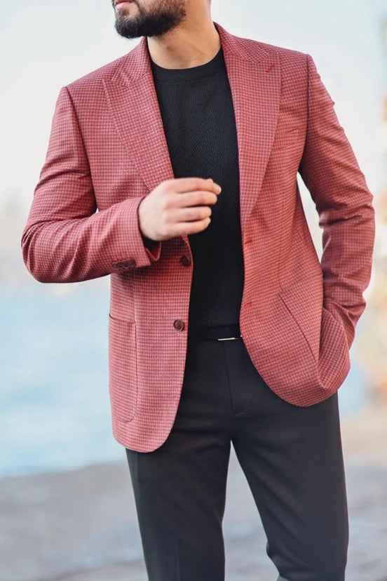 Checkered Red Blazer Men