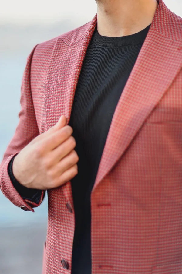Checkered Red Blazer Men