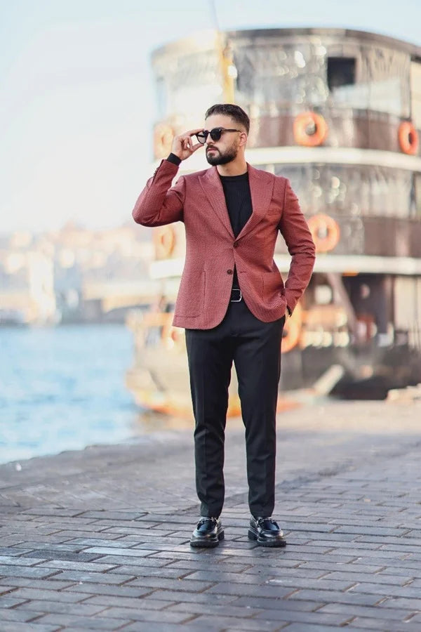 Checkered Red Blazer Men