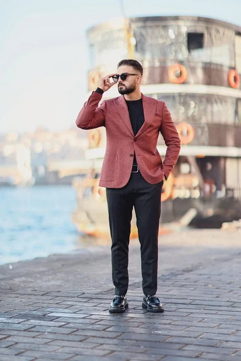 Checkered Red Blazer Men