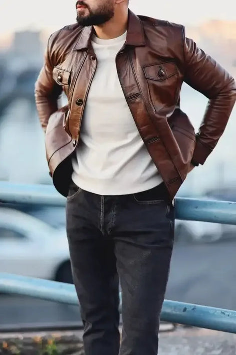 Leather Jacket Brown Colour