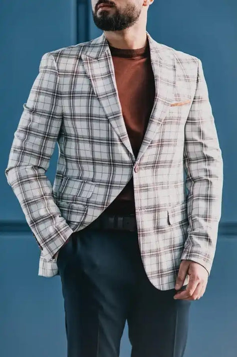 Men's Plaid Blazer White