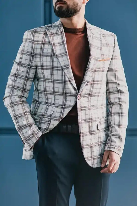 Men's Plaid Blazer White