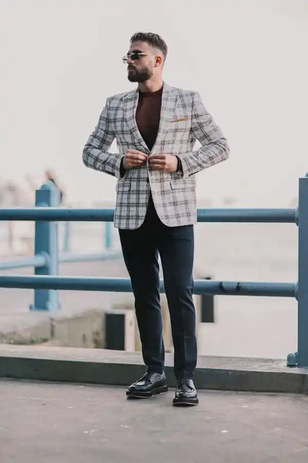 Men's Plaid Blazer White