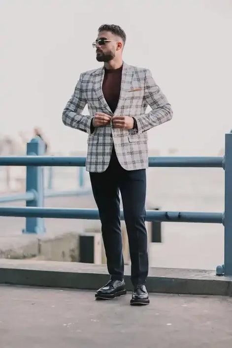 Men's Plaid Blazer White