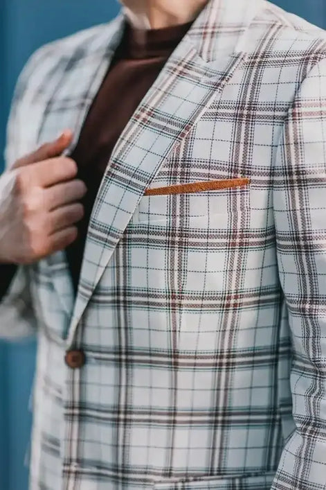 White Men's Plaid Blazer