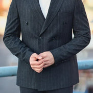 Navy Blue Double Breasted Suit Pinstripe