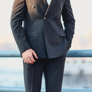 Navy Blue Double Breasted Suit Pinstripe