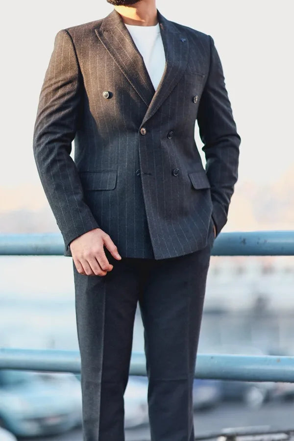 Navy Blue Double Breasted Suit Pinstripe